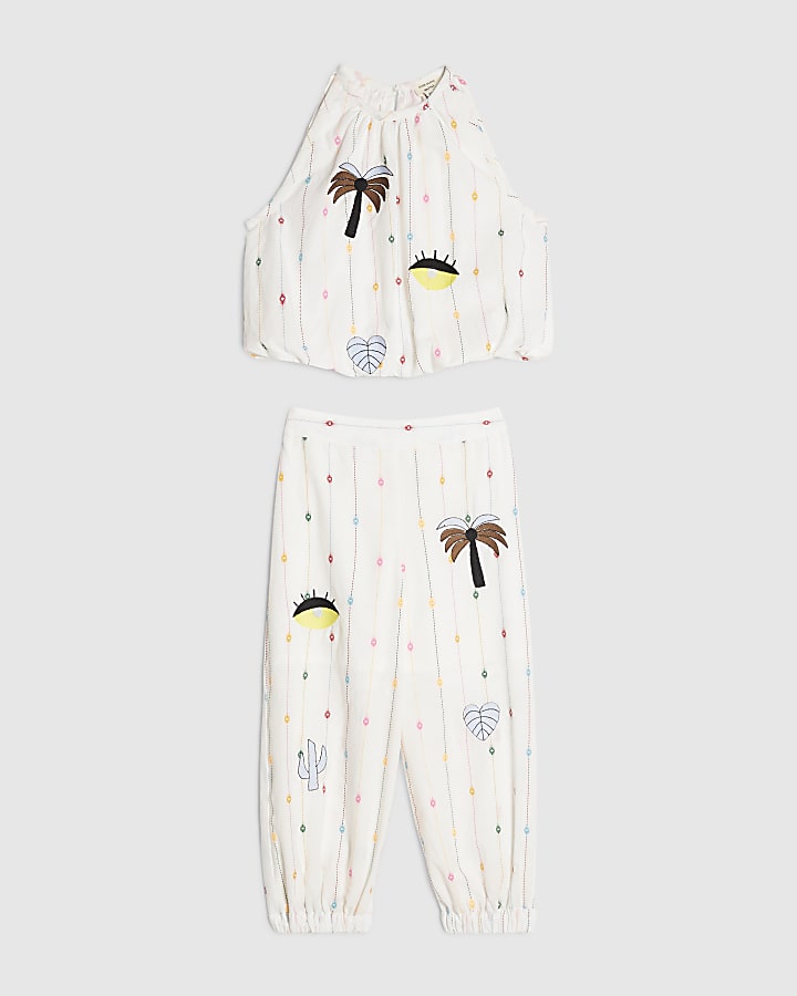 Mini Girls Beige Stripe Hareem Top Set