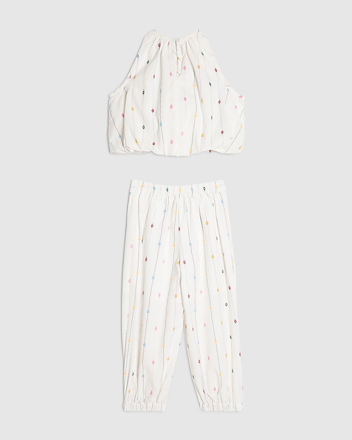 Mini Girls Beige Stripe Hareem Top Set