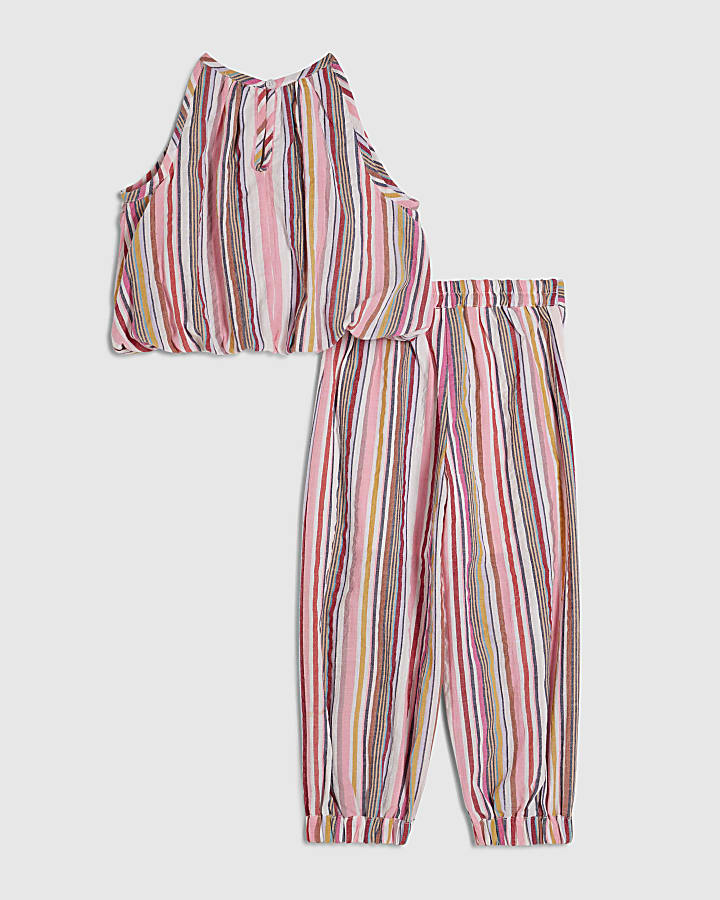 Mini Girls Pink Stripe Hareem Top Set