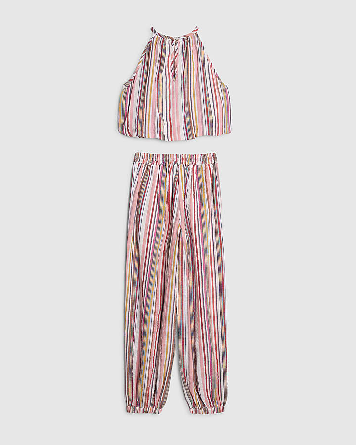 Girls Pink Stripe Hareem Top Set