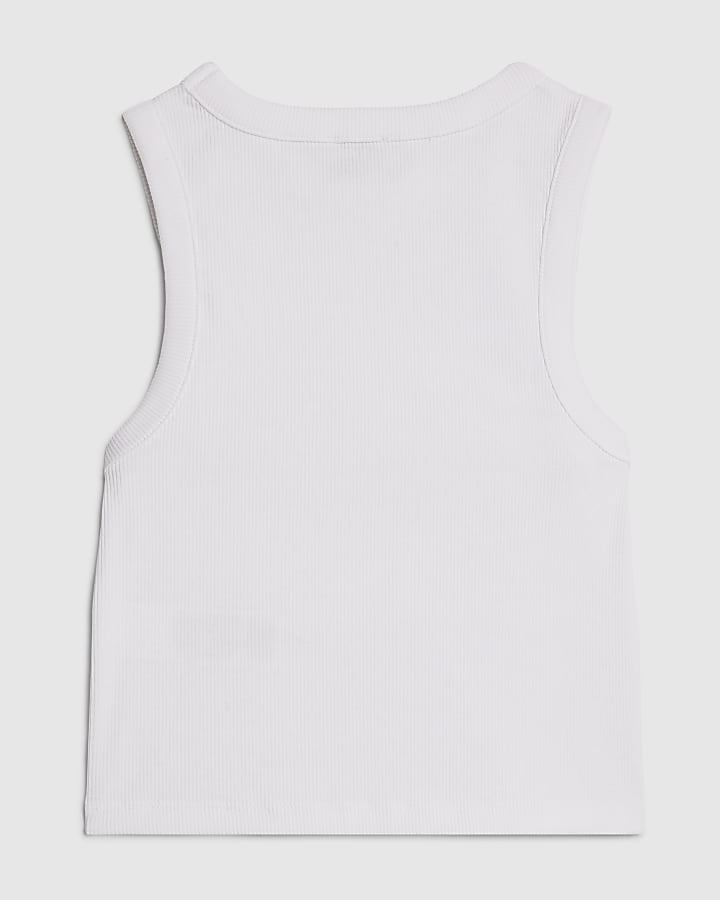 Girls White Bow Diamante Tank Top