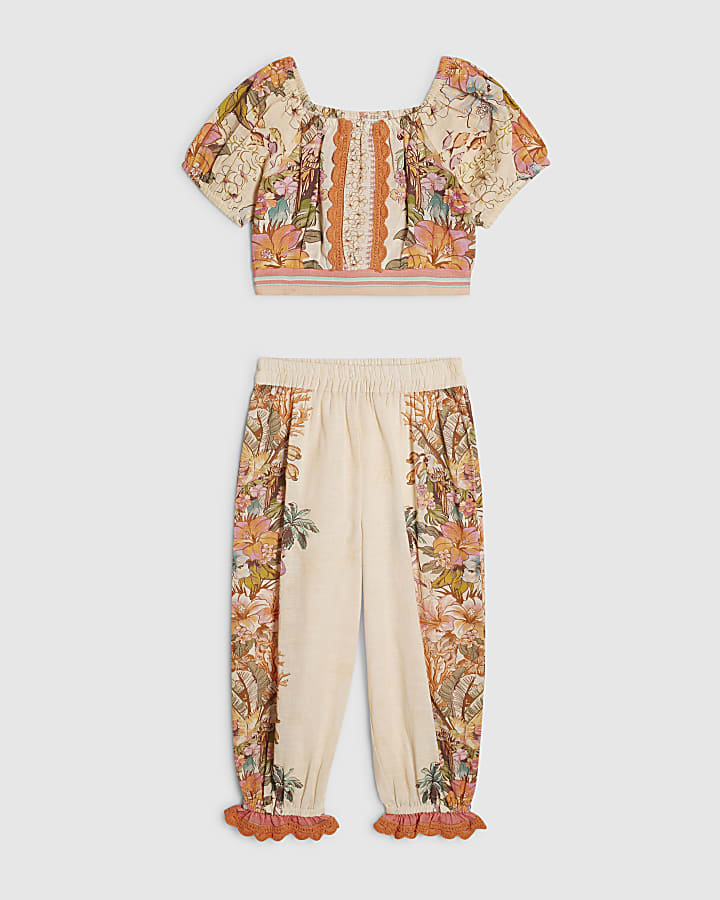 Mini Girls Cream Trousers Set