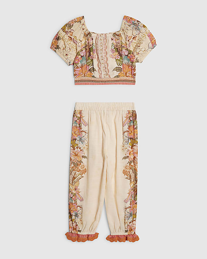 Mini Girls Cream Trousers Set