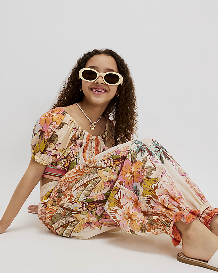 Girls Cream Top & Trousers Set