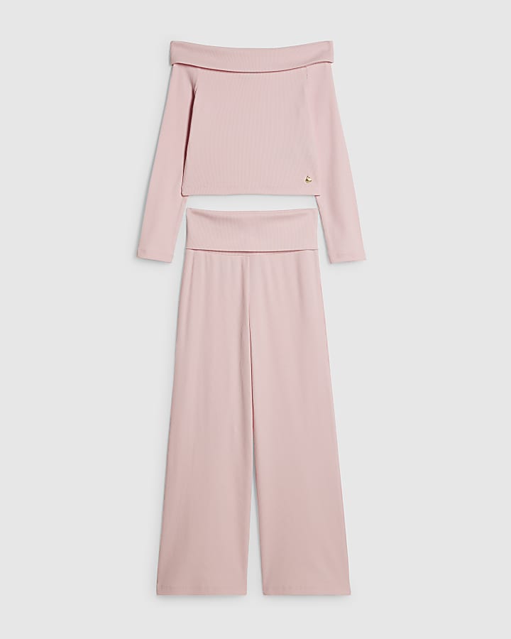 Girls Pink Off Shoulder Top Set