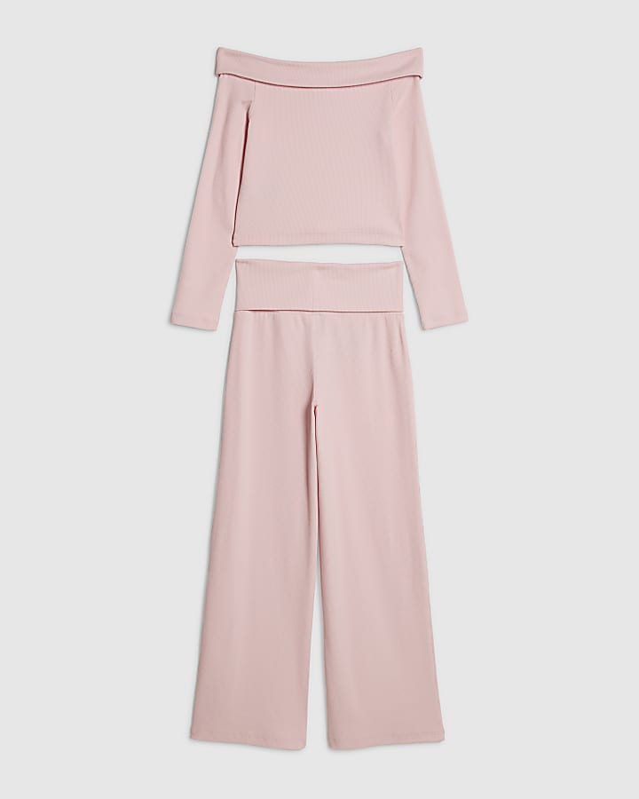 Girls Pink Off Shoulder Top Set
