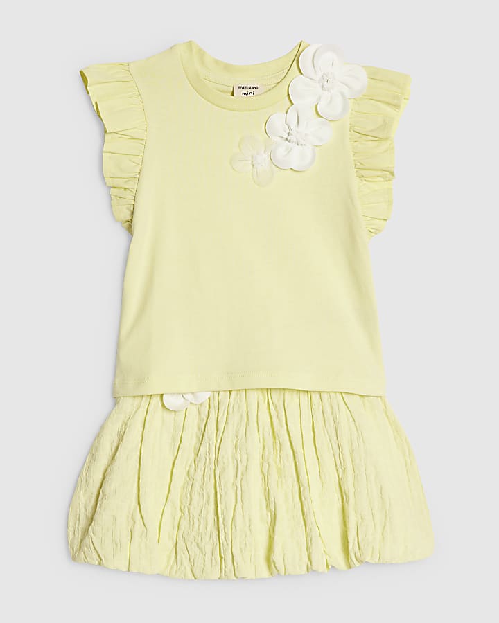 Mini Girls Green Frill Sleeve T-Shirt Set