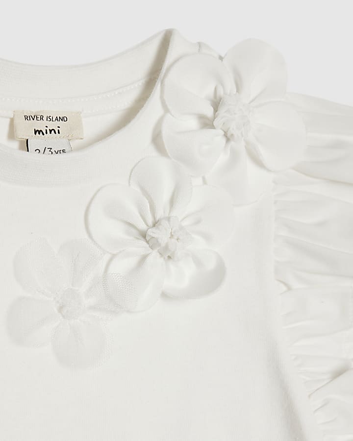 Mini Girls White Frill Sleeve T-Shirt Set