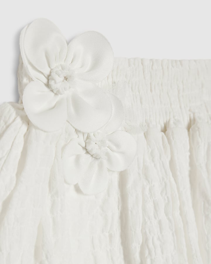 Mini Girls White Frill Sleeve T-Shirt Set