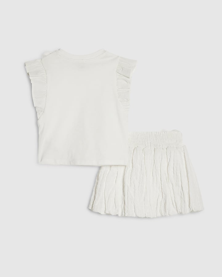 Mini Girls White Frill Sleeve T-Shirt Set