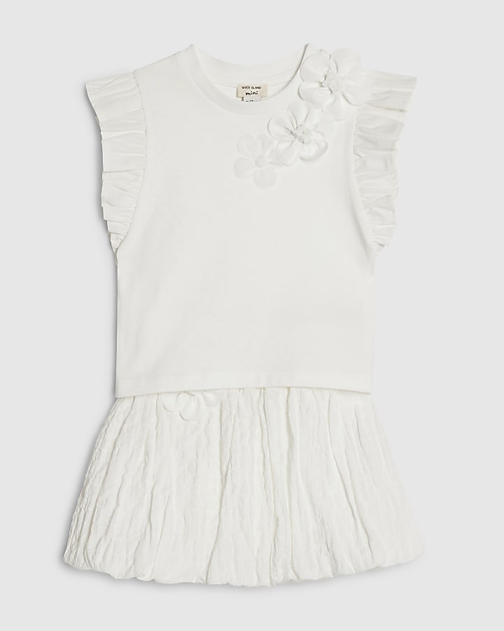 Mini Girls White Frill Sleeve T-Shirt Set