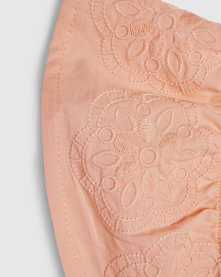 Girls Orange Shirred Floral Playsuit