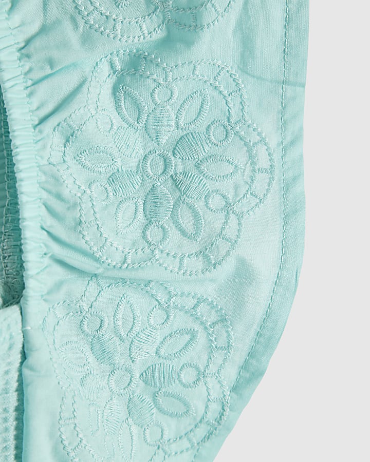 Girls Blue Shirred Floral Playsuit