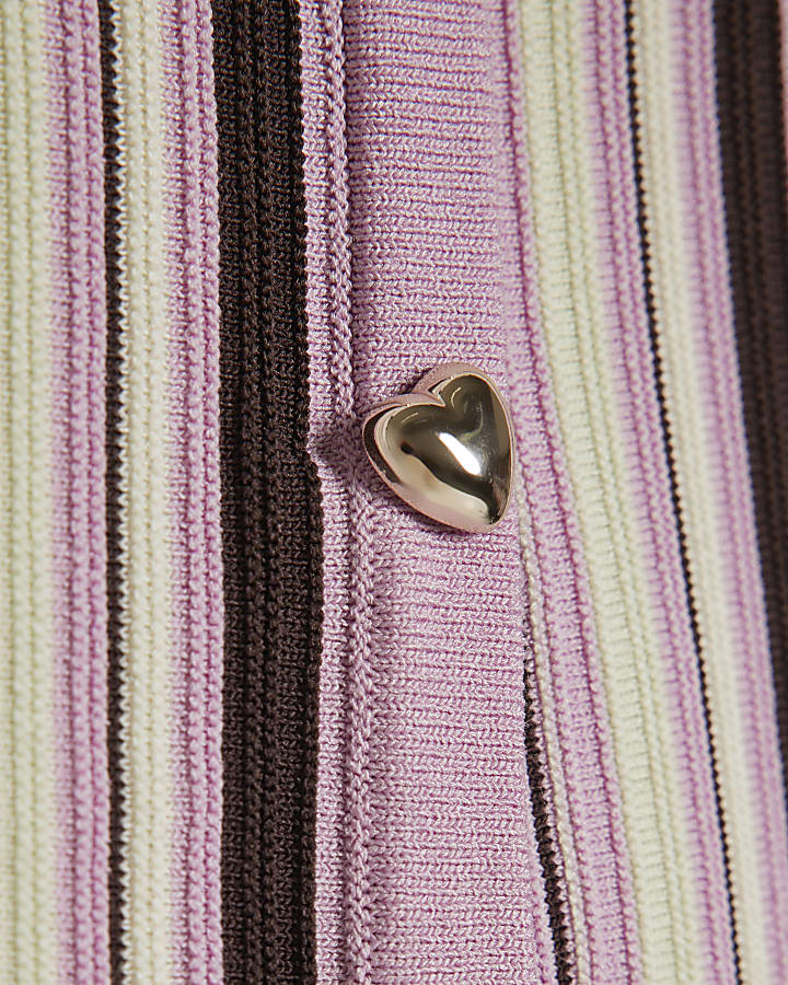 Girls Purple Striped Knitted Waistcoat Set