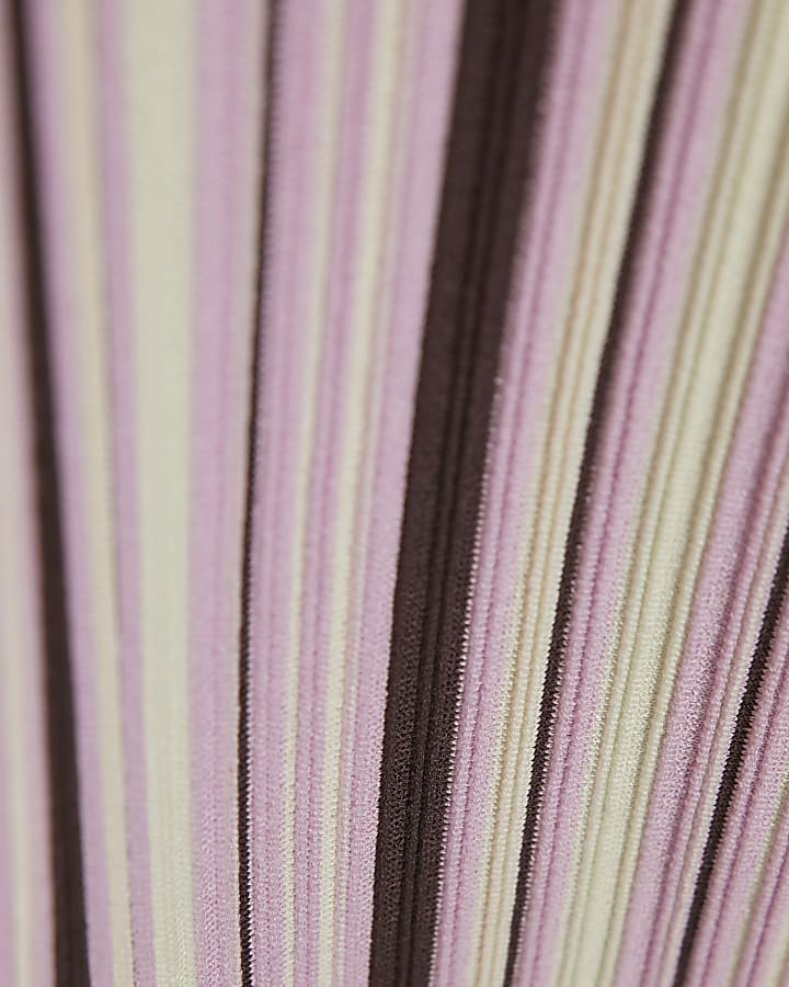 Girls Purple Striped Knitted Waistcoat Set