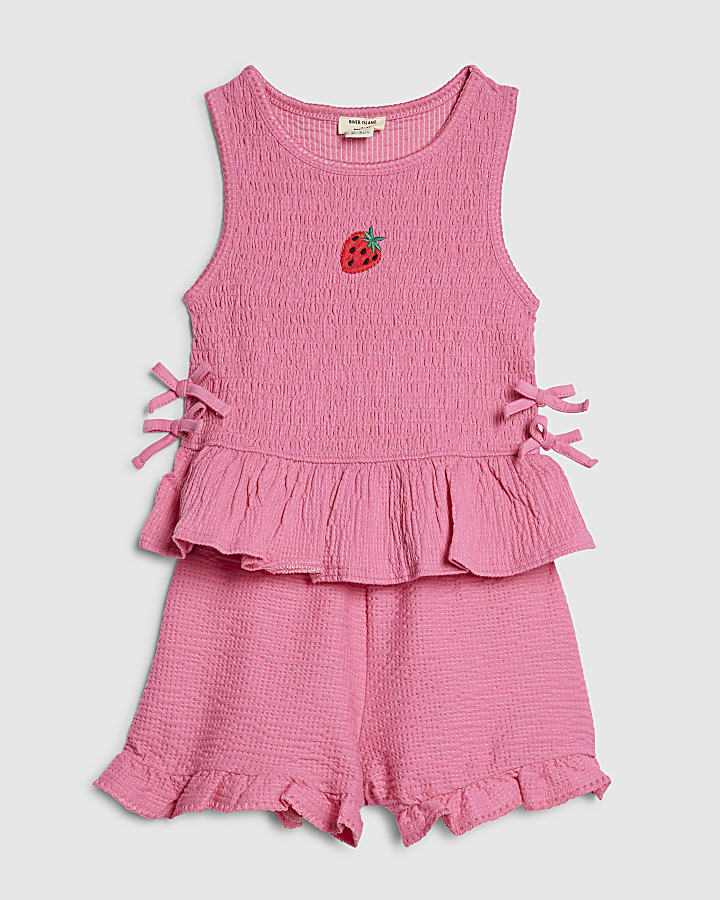 Mini Girls Pink Strawberry Top & Short Set