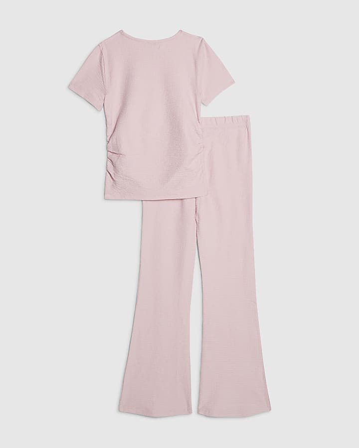 Girls Pink Texture RI T-Shirt And Shorts Set