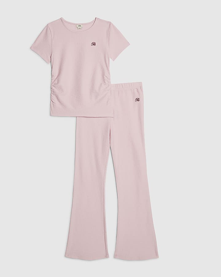Girls Pink Texture RI T-Shirt And Shorts Set