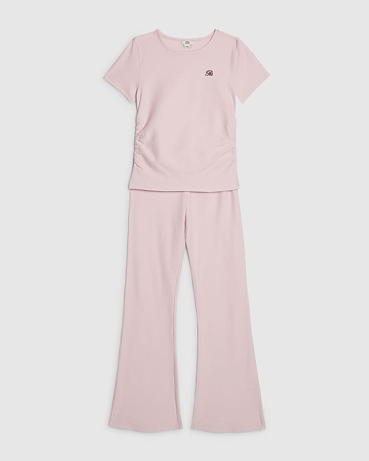 Girls Pink Texture RI T-Shirt And Shorts Set