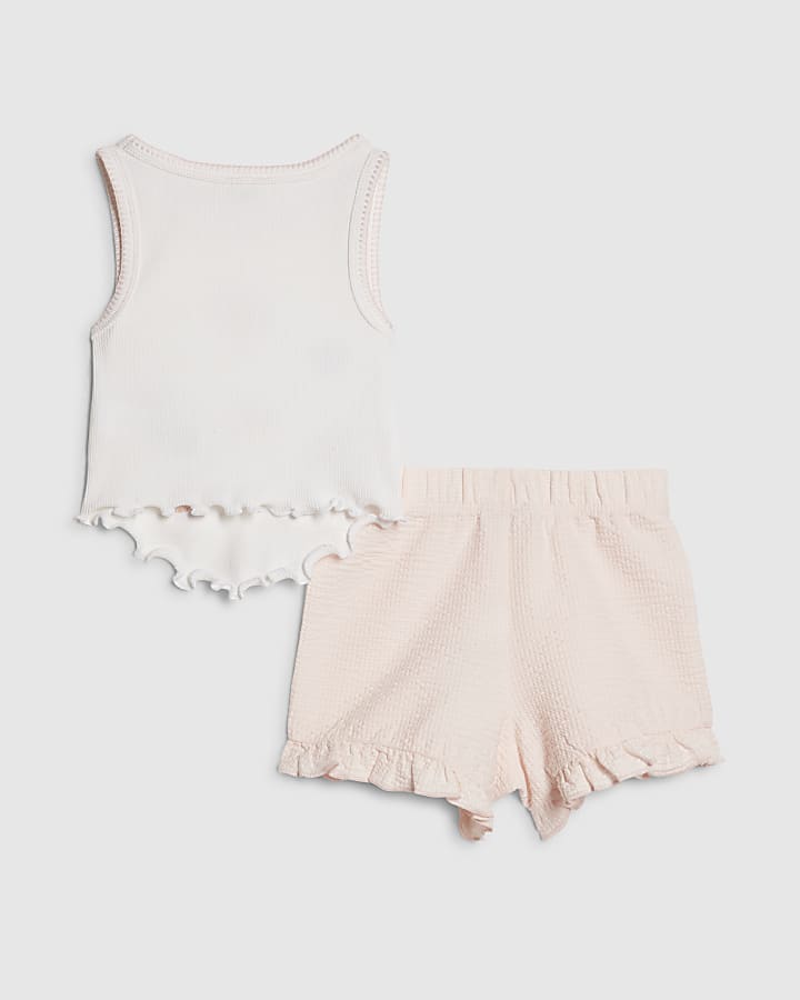 Mini Girls Pink Embellished Vest & Short Set