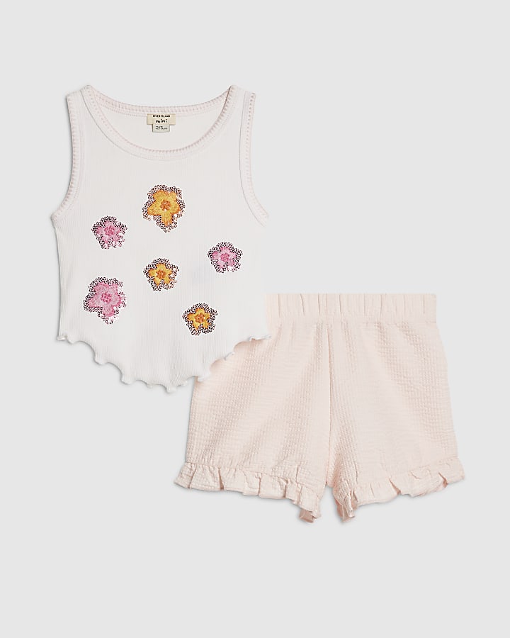 Mini Girls Pink Embellished Vest & Short Set