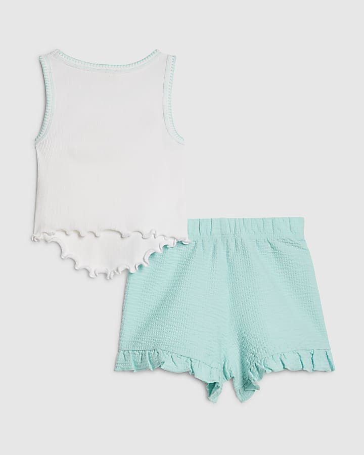 Mini Girls Blue Embellished Shell Vest Set