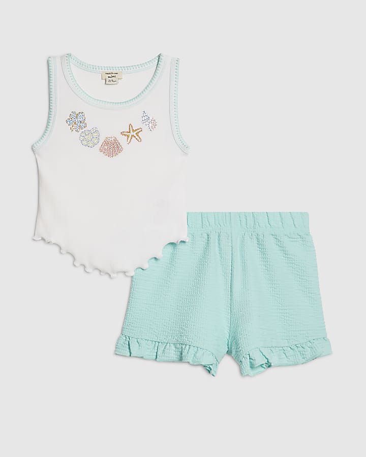 Mini Girls Blue Embellished Shell Vest Set