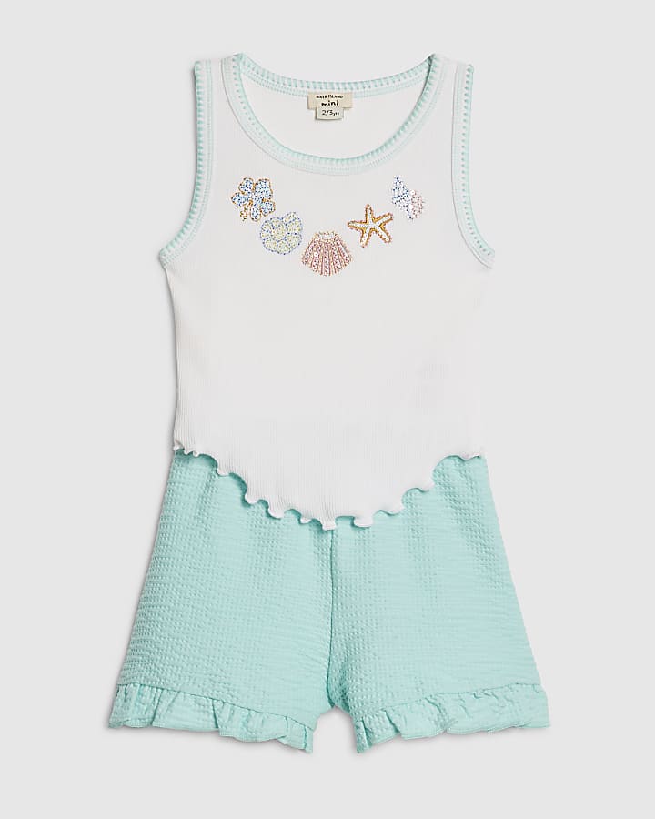 Mini Girls Blue Embellished Shell Vest Set