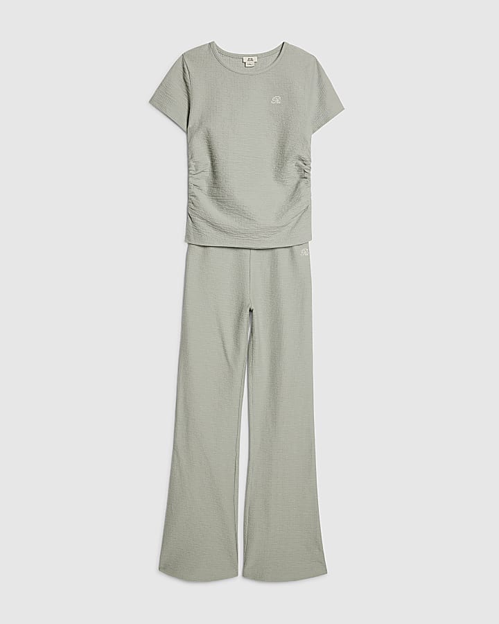 Girls Khaki Texture RI T-Shirt And Shorts Set