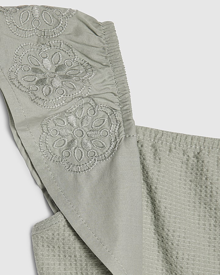 Mini Girls Khaki Belted Shirred Playsuit