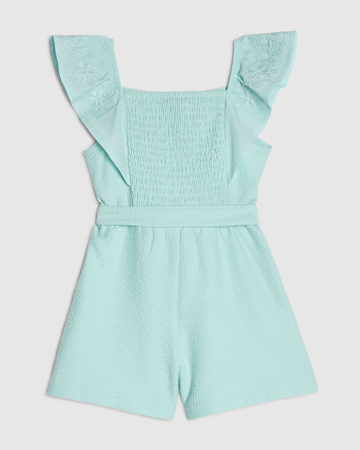 Mini Girls Blue Shirred Jersey Playsuit