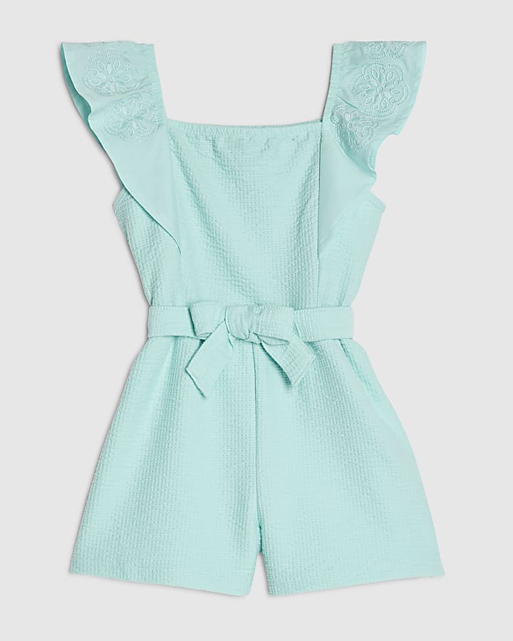 Mini Girls Blue Shirred Jersey Playsuit