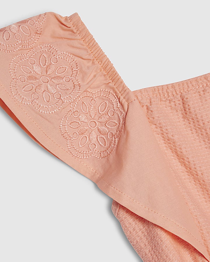 Mini Girls Orange Shirred Jersey Playsuit