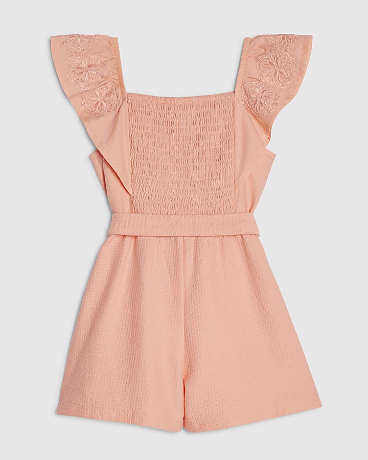 Mini Girls Orange Shirred Jersey Playsuit