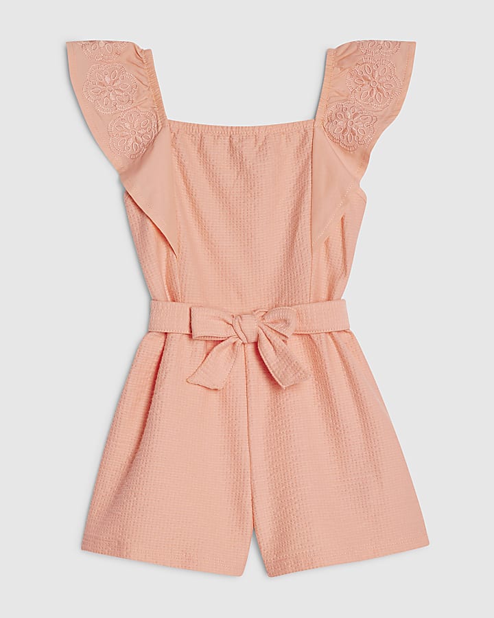 Mini Girls Orange Shirred Jersey Playsuit