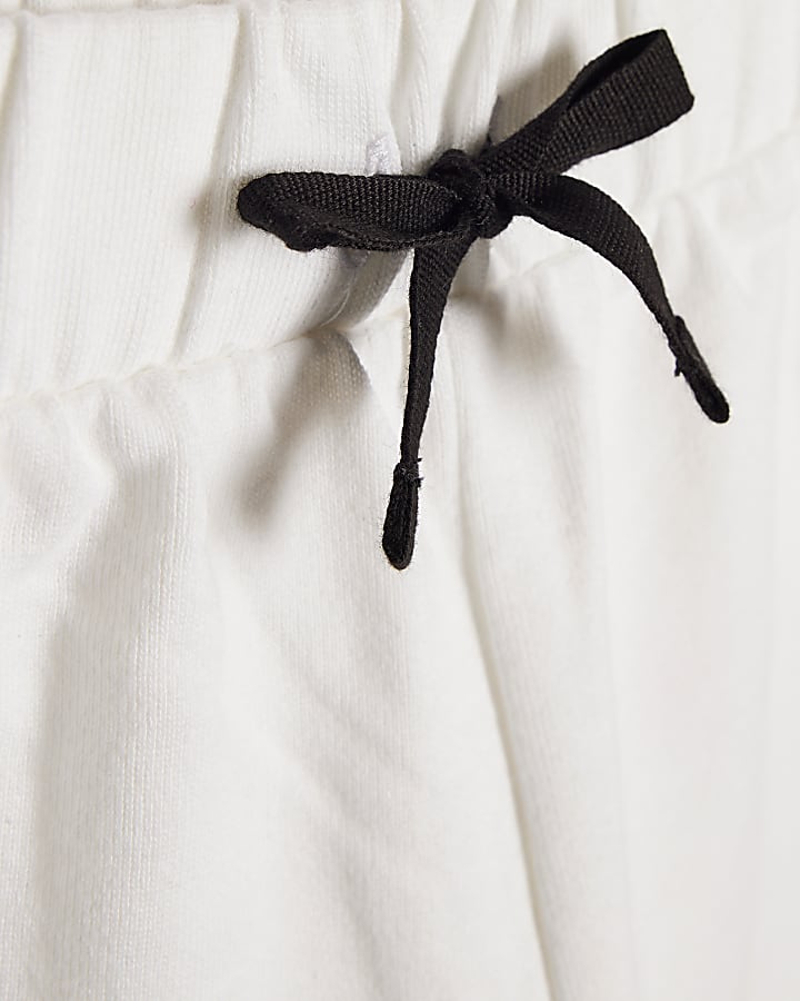 Girls White Side Stripe Bow Shorts