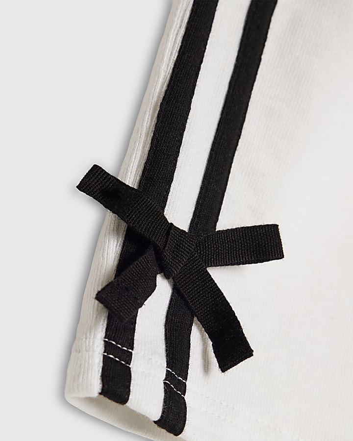 Girls White Side Stripe Bow Shorts