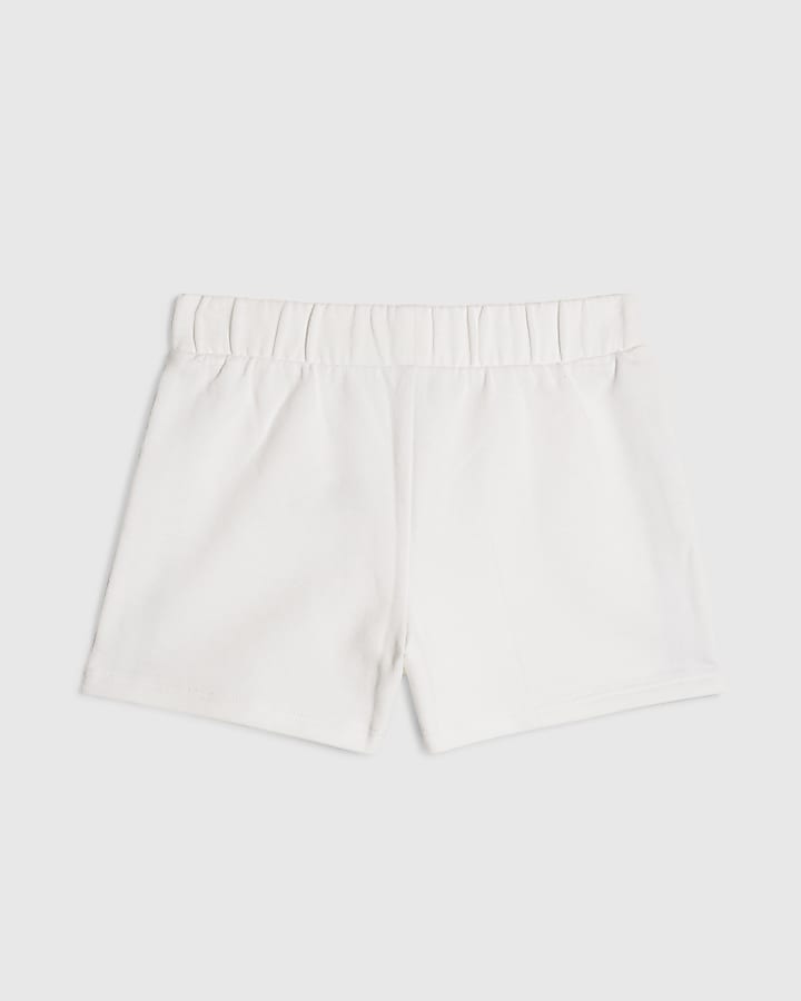 Girls White Side Stripe Bow Shorts