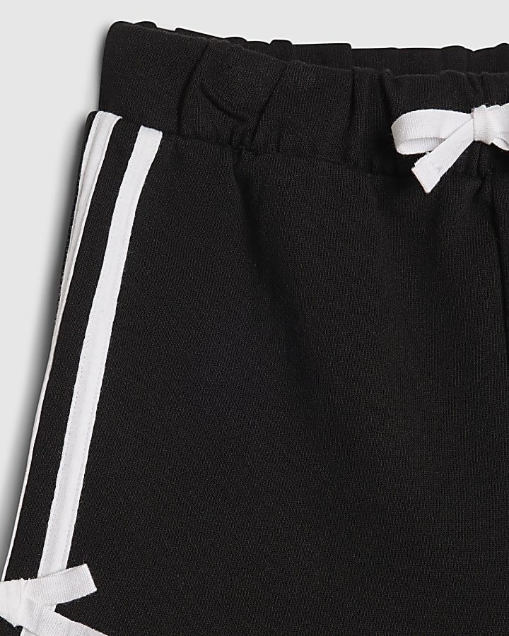 Girls Black Side Stripe Bow Shorts