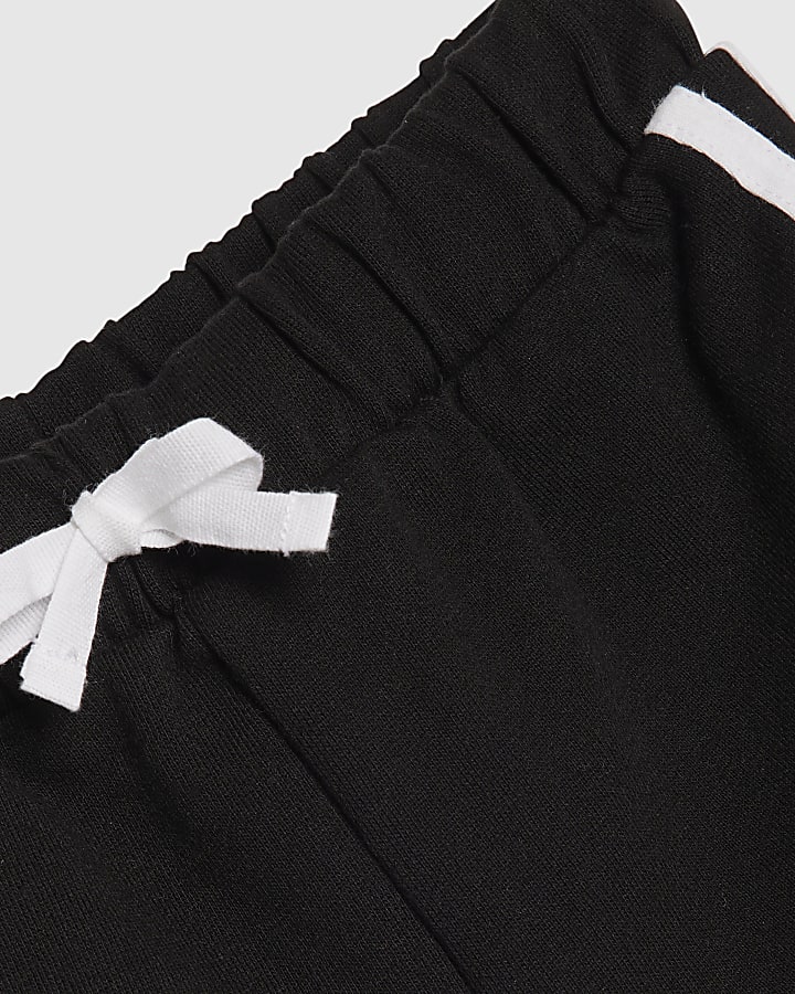 Girls Black Side Stripe Bow Shorts