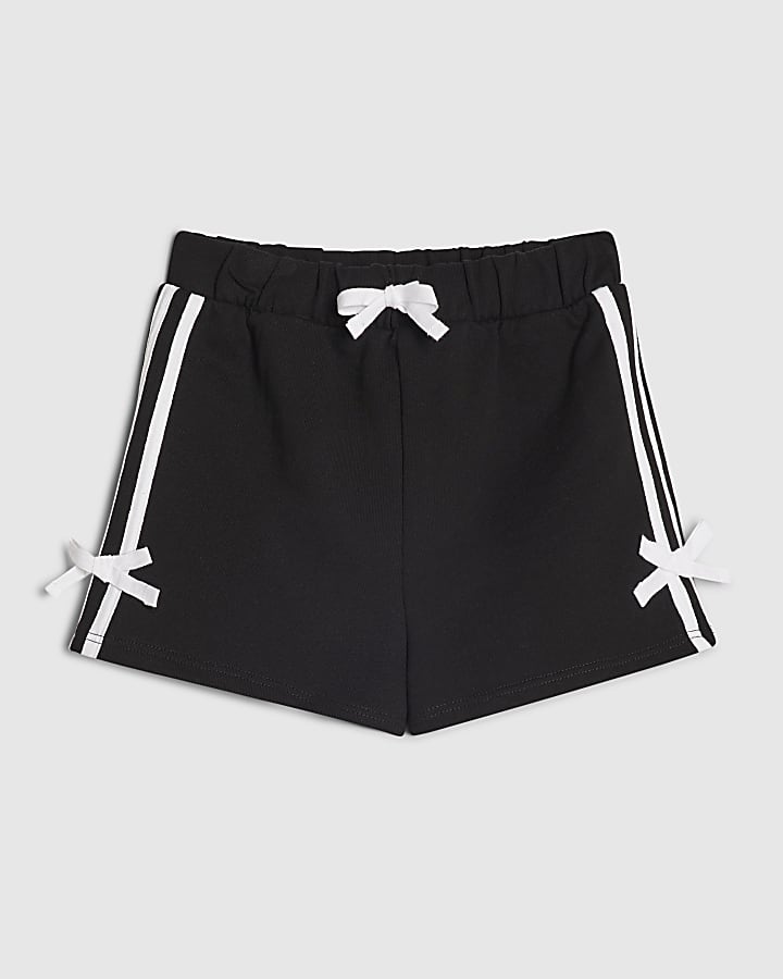 Girls Black Side Stripe Bow Shorts