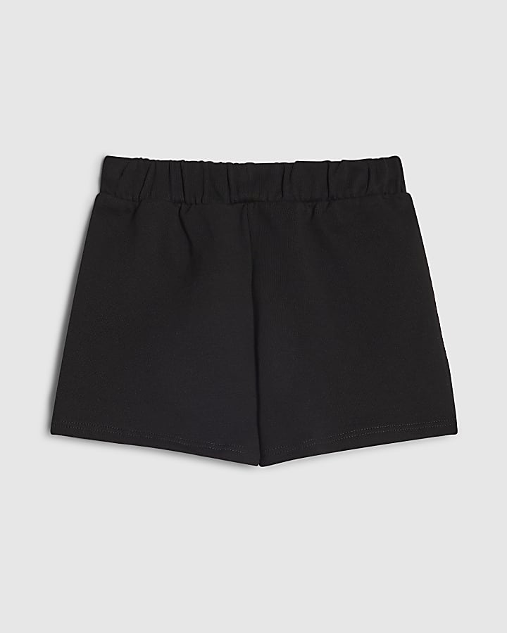 Girls Black Side Stripe Bow Shorts