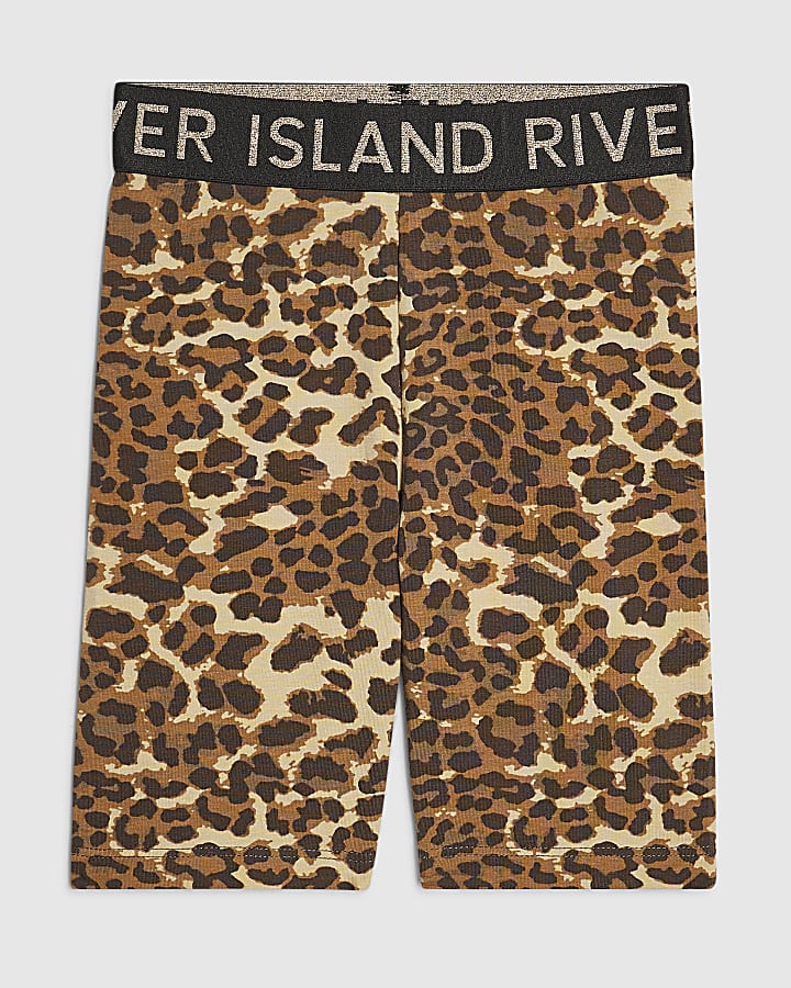 Girls Brown Leopard Cycling Shorts