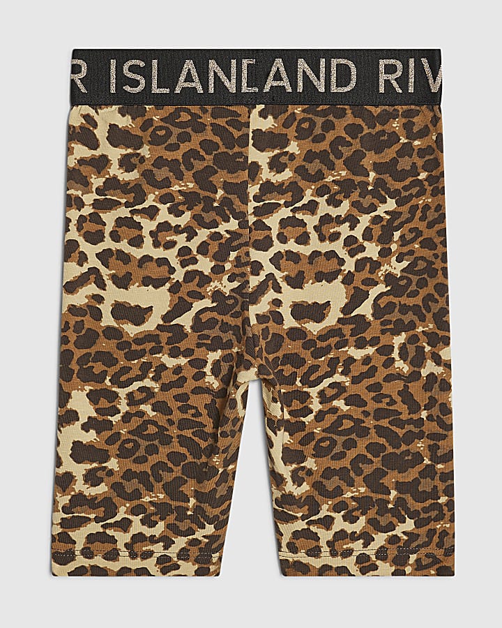 Girls Brown Leopard Cycling Shorts