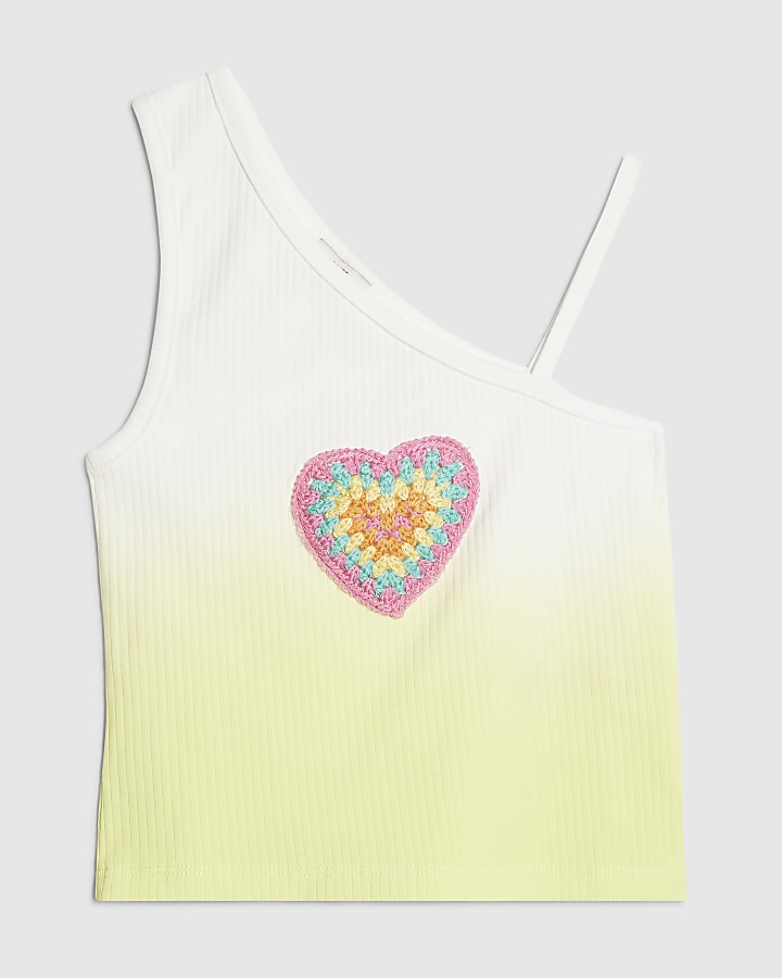 Girls Green One Shoulder Heart Tank Top