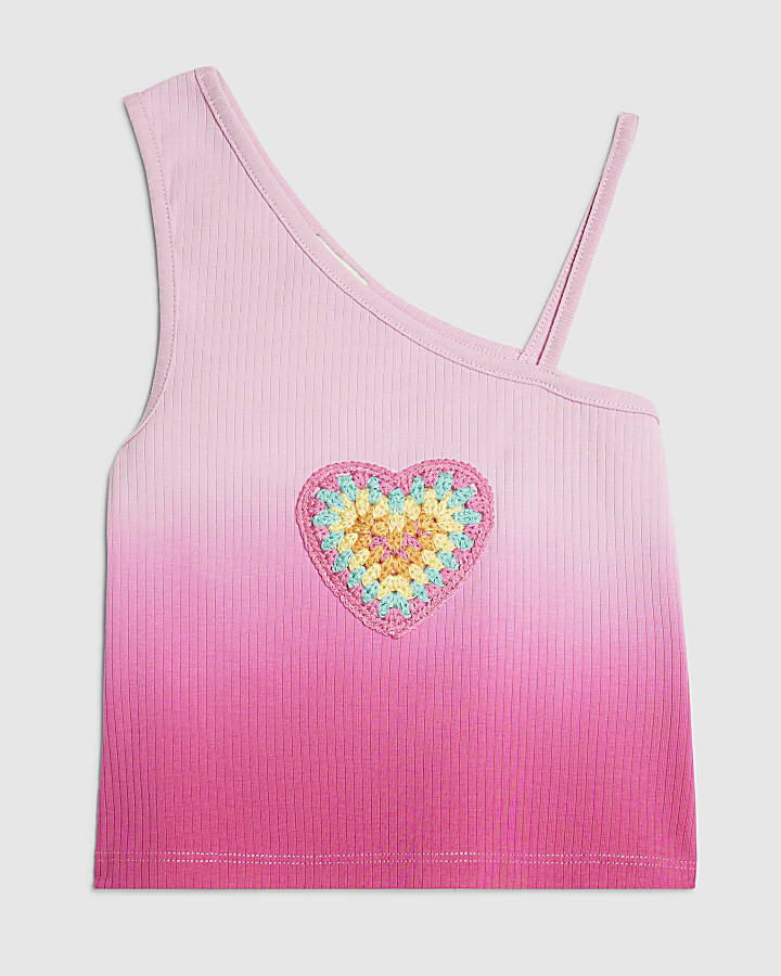 Girls Pink One Shoulder Heart Tank Top
