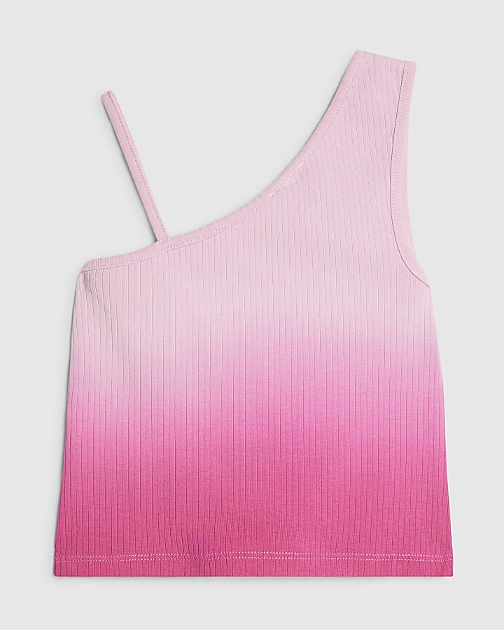 Girls Pink One Shoulder Heart Tank Top