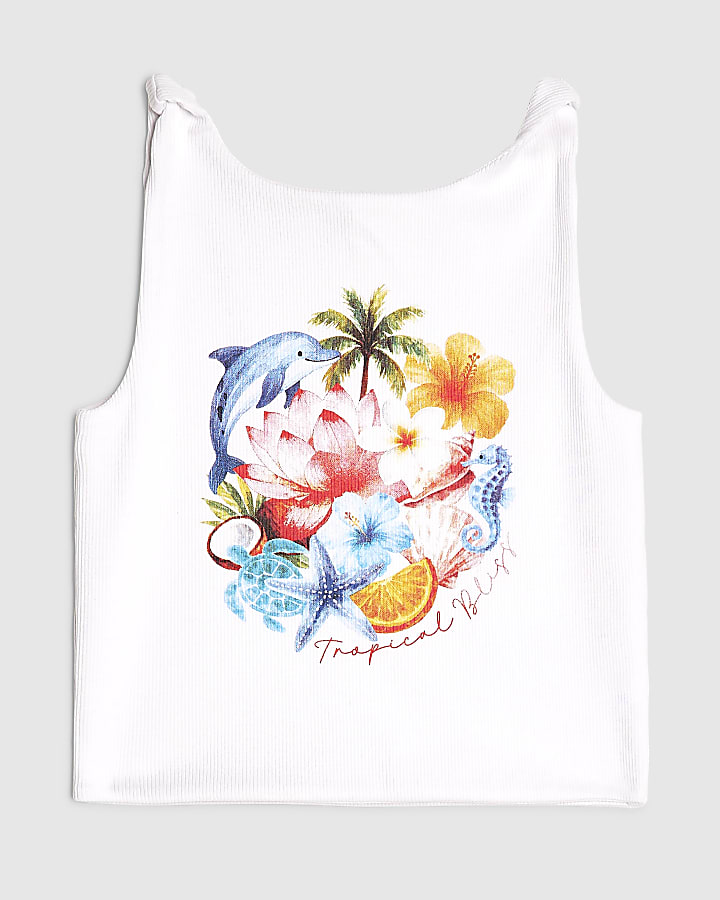 Girls White Dolphin Tank Top