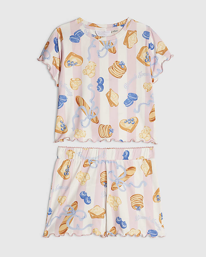Girls Pink Stripe Brunch Pyjamas