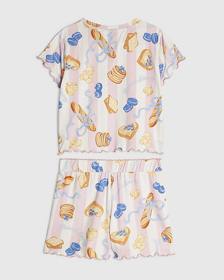 Girls Pink Stripe Brunch Pyjamas